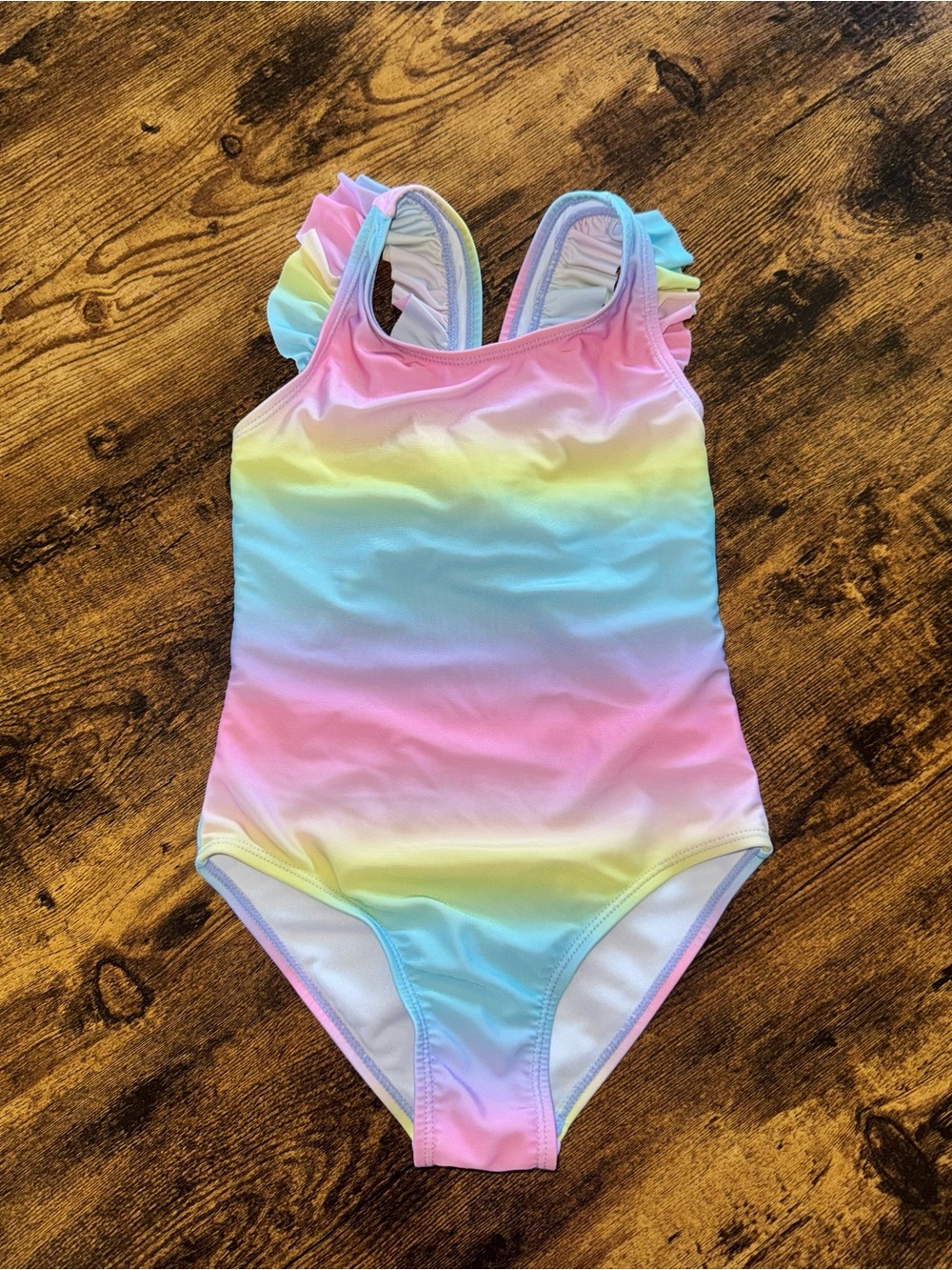 Flap Happy Pastel Rainbow Ruffle-Shoulder One-Piece Swimsuit